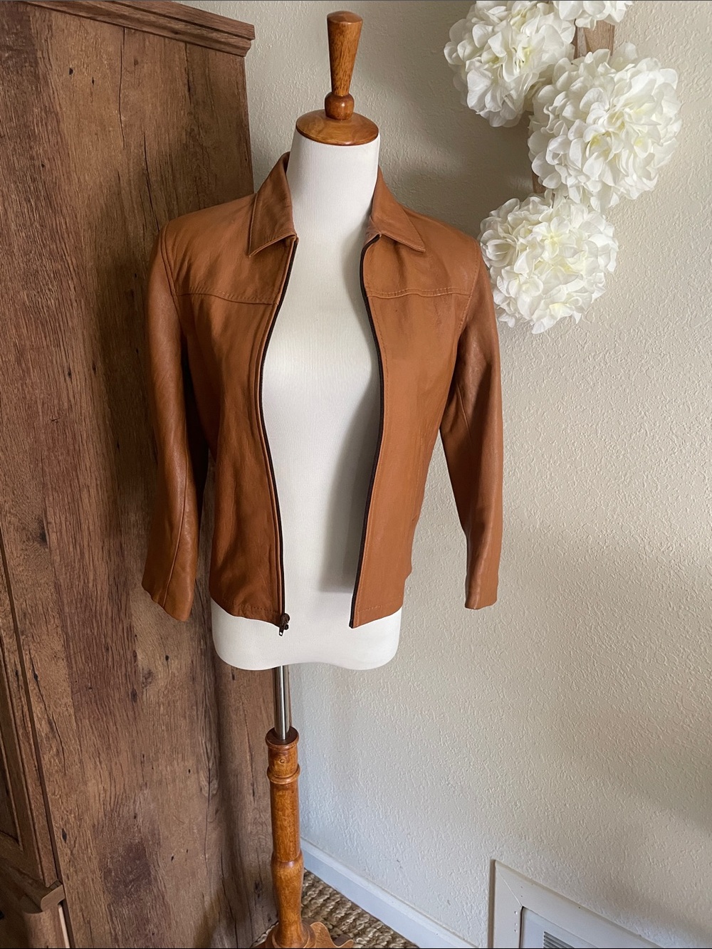 Women's Vintage Tan Vegan Leather Zip-Front Jacket